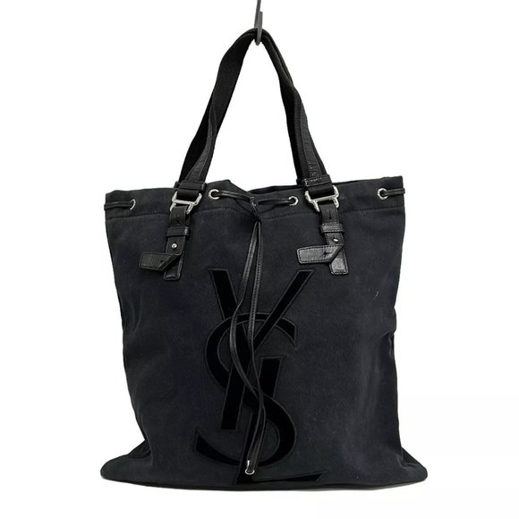 Auth YvesSaintLaurent rivegauche (YSL) Kahara 121631 Black Canvas Velour - - Picture 2 of 13